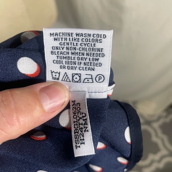 Tommy Hilfiger Navy Polka Dot Blouse with Ruffles Size M - Picture 7 of 8